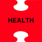 A red puzzle piece with the HEALTH spelled out in black across the middle