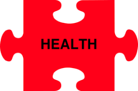 A red puzzle piece with the HEALTH spelled out in black across the middle
