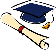 A diploma rolled up with a red ribbon tied around it and a blue graduation cap with a yellow tassel next to it