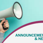 A hand holds a bullhorn on the left of the image. The bottom right has the words Announcements and News