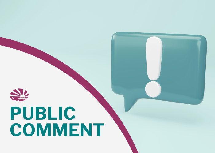 Teal speech bubble. The words PUBLIC COMMENT appear on the left side.