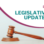 Light teal background; in the foreground is a wooden gavel. The words "LEGISLATIVE UPDATES" and the ECI logo appear in the top right corner.
