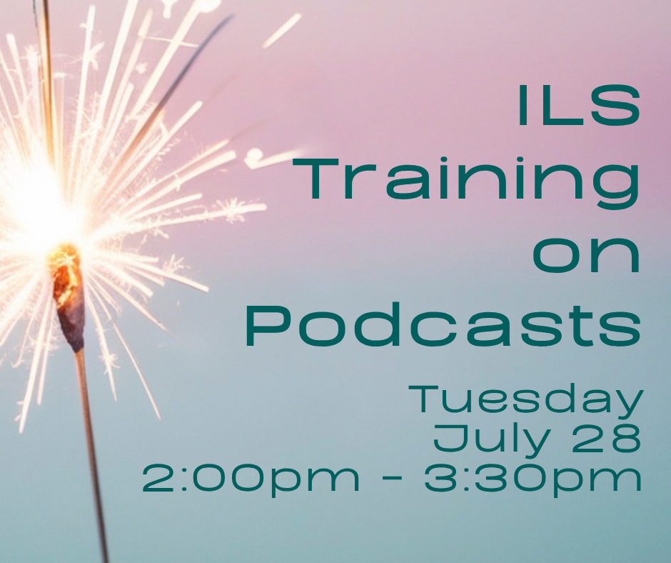 Lit sparkler on the left side, emitting bright white and golden sparks against a soft pink-to-blue gradient background. Text reads, "Independent Living Skills Training on Podcasts, Tuesday, July 28, 2:00pm - 3:30pm, at ECI."